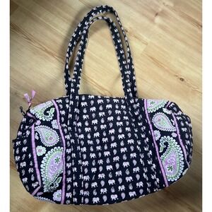 Vera Bradley Black and Pink Elephant Patterned Small Duffel Bag